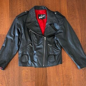 Vintage Black Leather Moto Biker Jacket Winlit size M